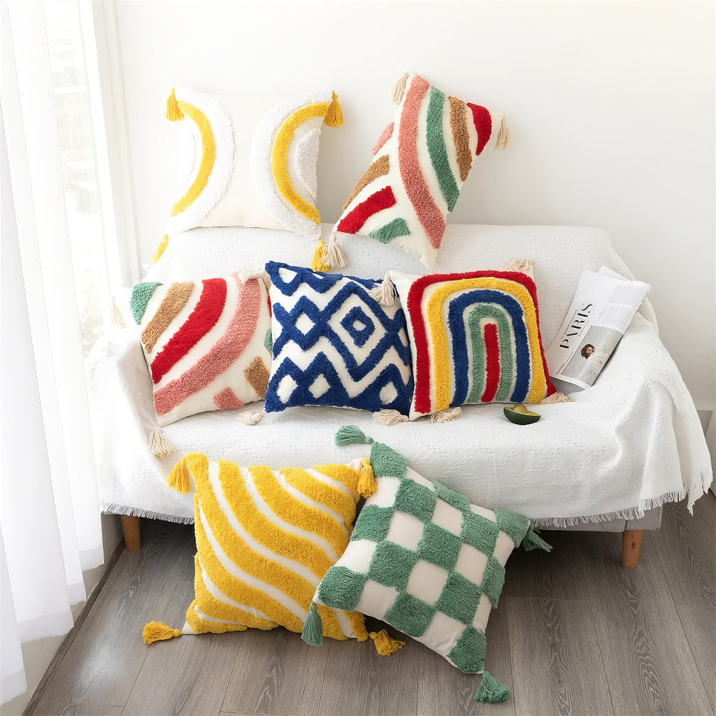 Sage Green Checkered Tufted Cushion Cover
